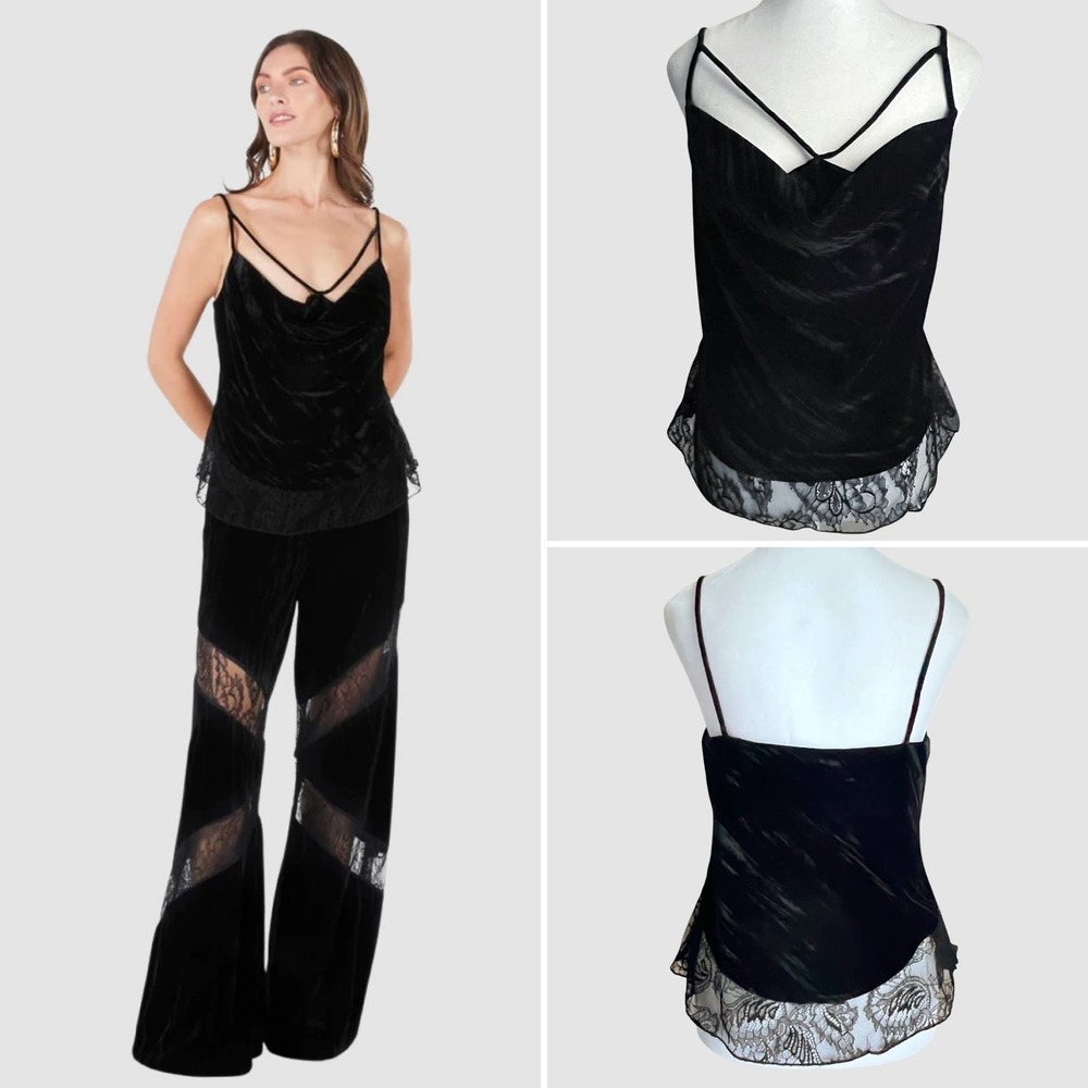 BCBGMaxAzria Nita Velvet Top, Black Beauty, NWT-Size XS